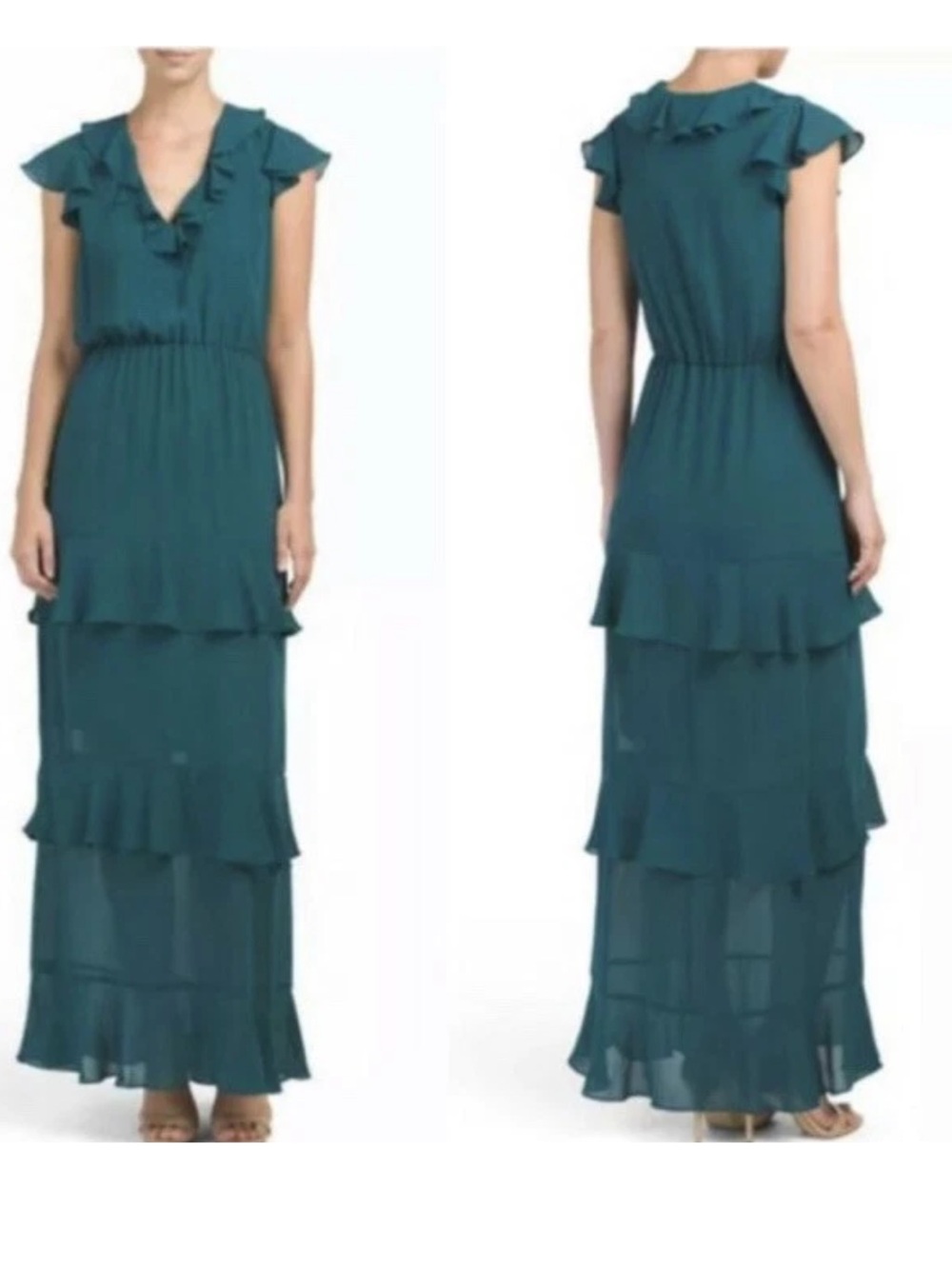 Wayf Teal Ruffle Tiered Maxi Dress- worn‎ 3 times